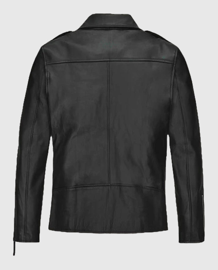 Ansel Elgort Biker Black Leather Jacket
