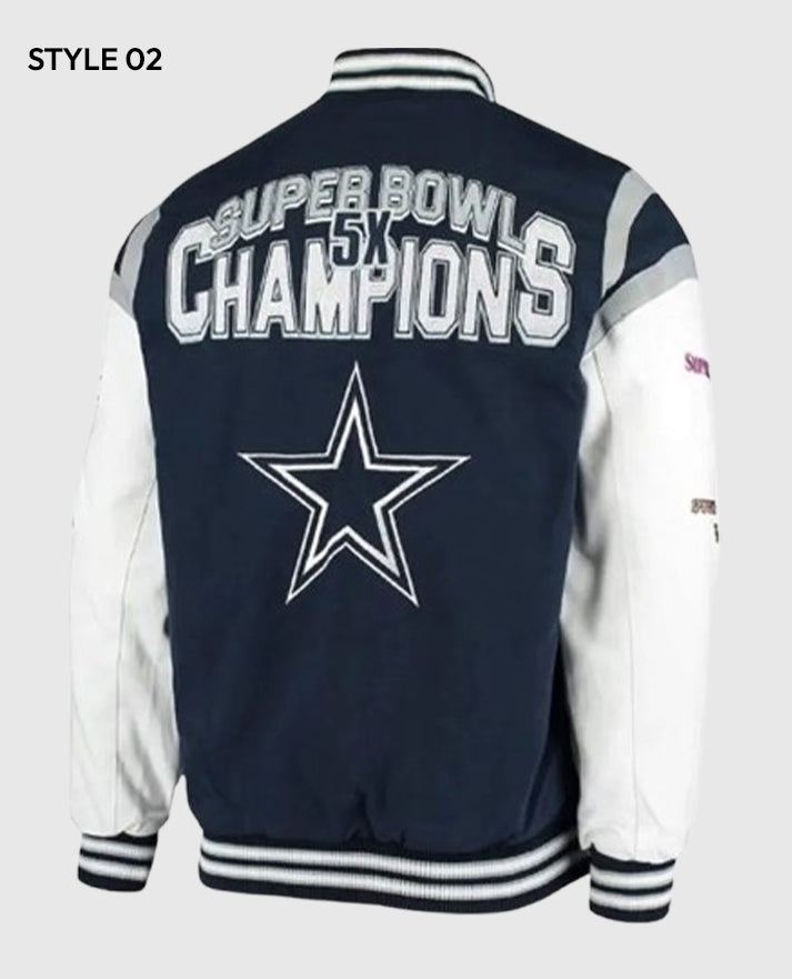 Super Bowl 5x Champions Dallas Cowboys Navy/White Varsity Jacket