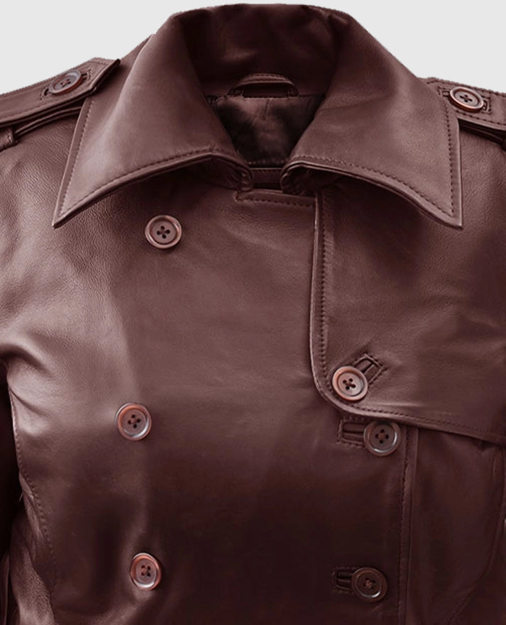 Women's Maroon Wax Halcon Soft Leather Trench Coat