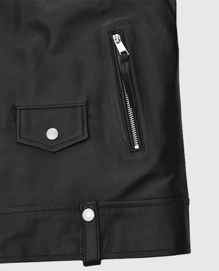 Ansel Elgort Biker Black Leather Jacket