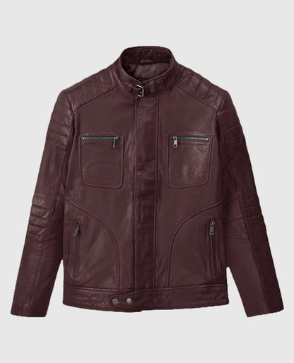 Men's Moto Burgundy Firefly Leather Jacket