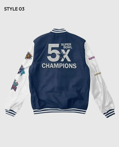 Super Bowl 5x Champions Dallas Cowboys Navy/White Varsity Jacket