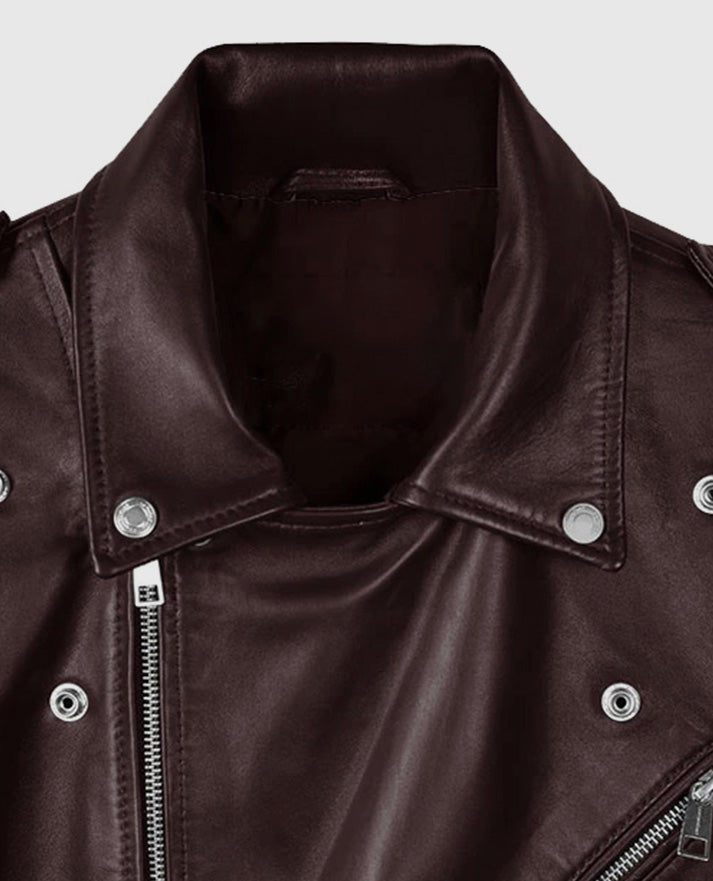 Joe Jonas Maroon Leather Jacket