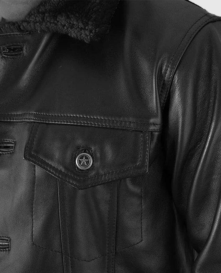 Men's Sherpa Leather Jacket in Black