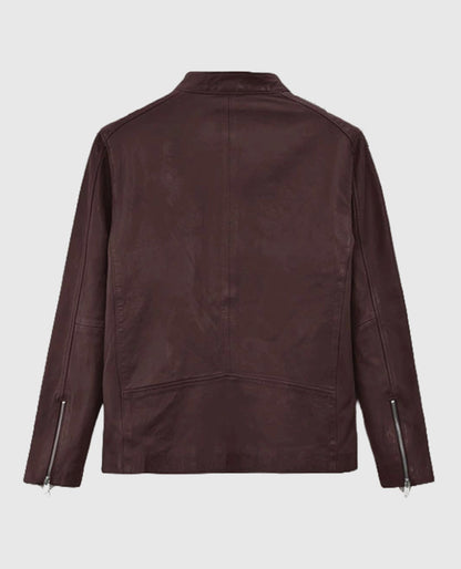 Men's Burgundy Biker Motorad Leather Jacket