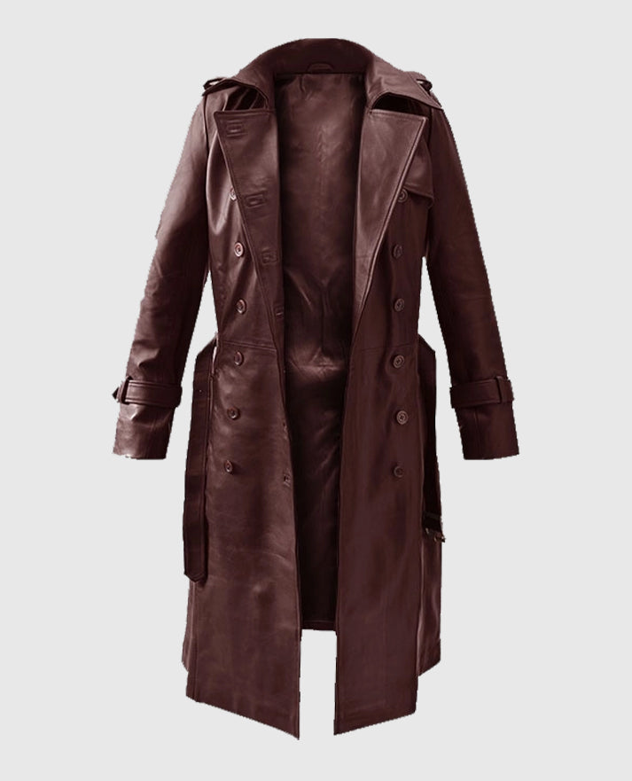 Women's Maroon Wax Halcon Soft Leather Trench Coat