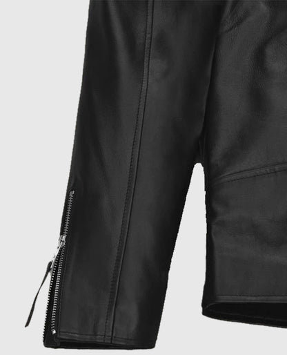 Ansel Elgort Biker Black Leather Jacket