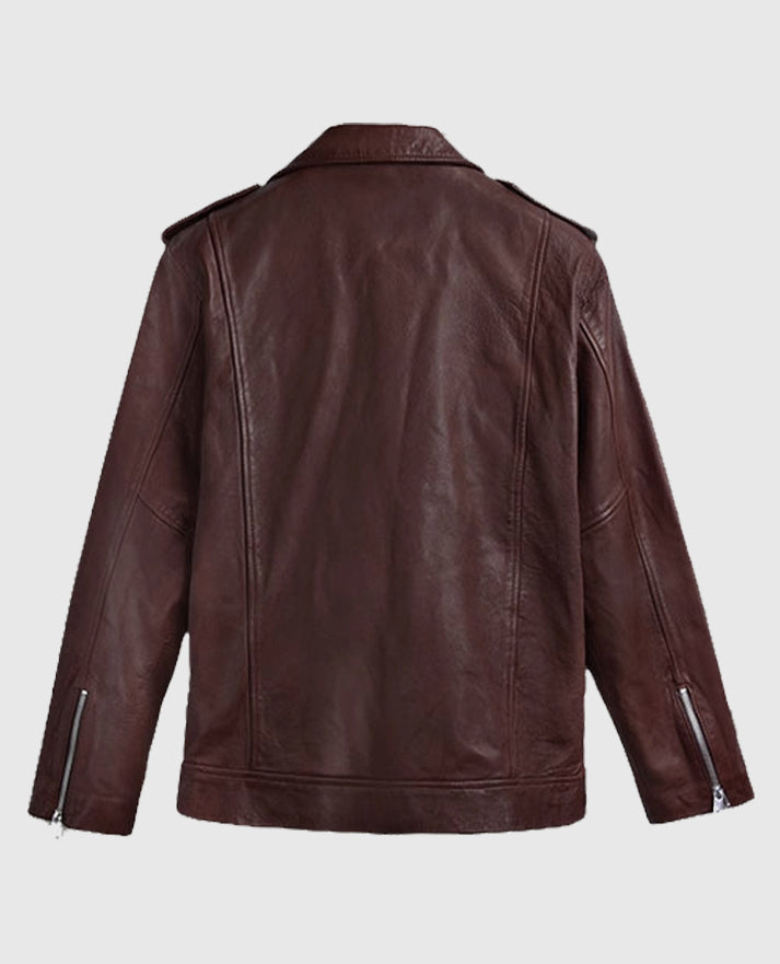 Men's Biker Beast Burgundy Leather Jacket