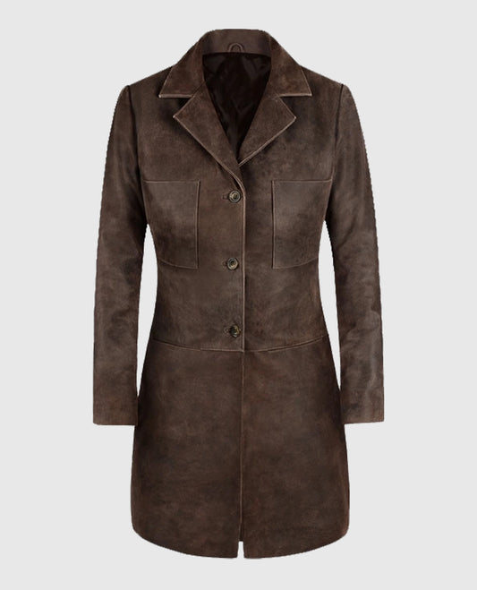 Annabelle Wallis The Mummy Brown Leather Trench Coat