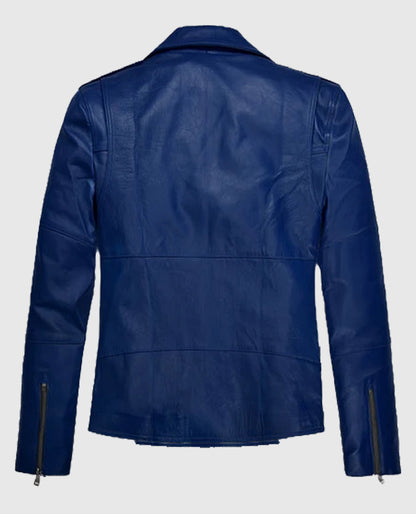 Antonio Banderas Blue  Biker Leather Jacket