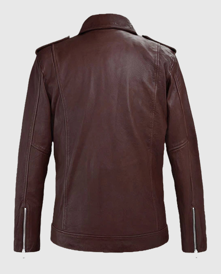 Biker Beast Burgundy Leather Jacket for Men