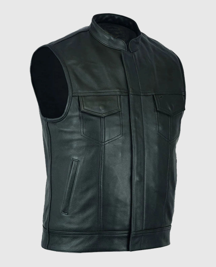 Black Biker Leather Vest Inspired Sons Of Anarchy