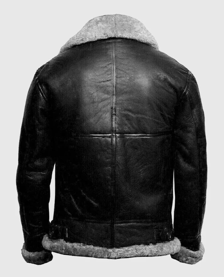 Black Bomber FUR Aviator Flying Pilot Jacket for Men