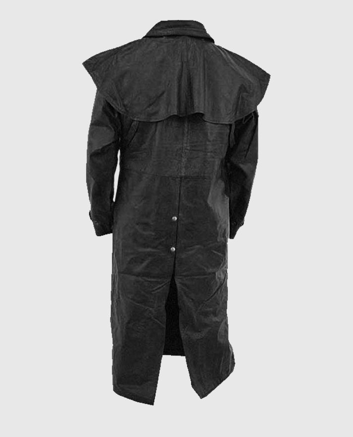 Black Leather Duster With Cape for Men