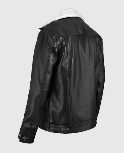 Black Leather Sherpa Style Jacket for Men