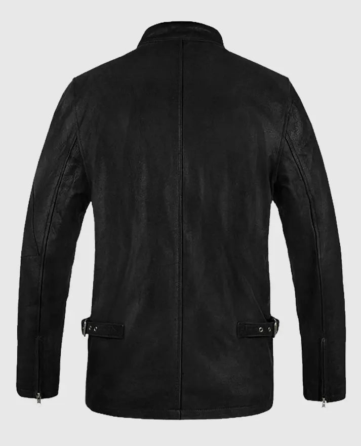Black Racer Stripe Leather Jacket for Men