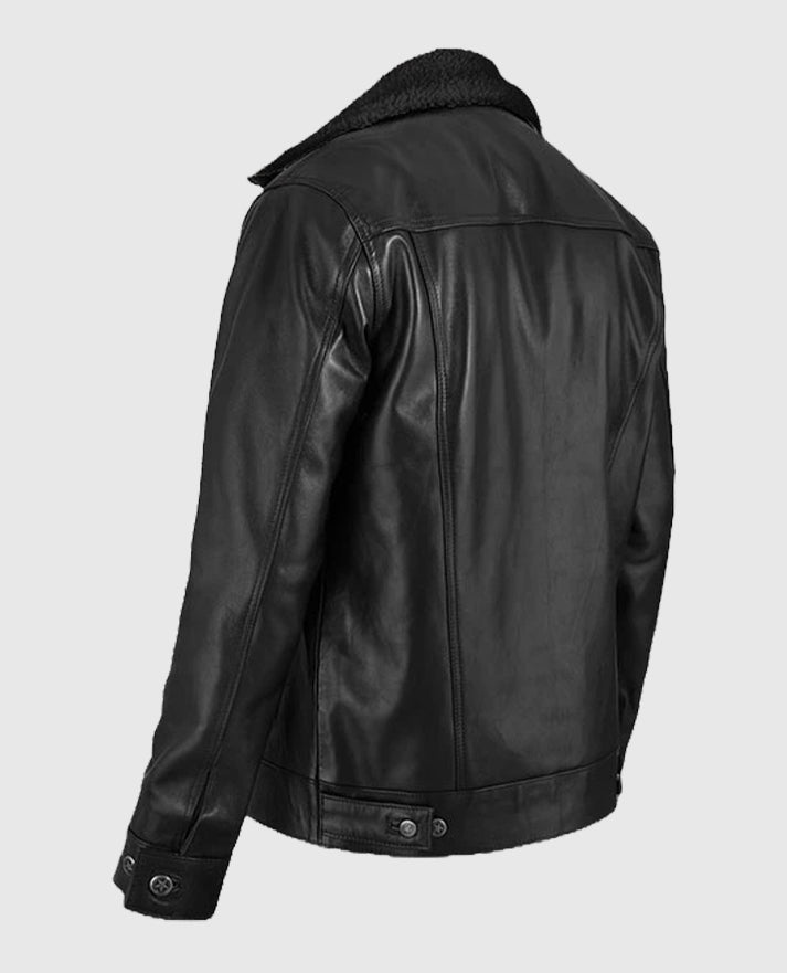 Black Sherpa Leather Jacket for Men 
