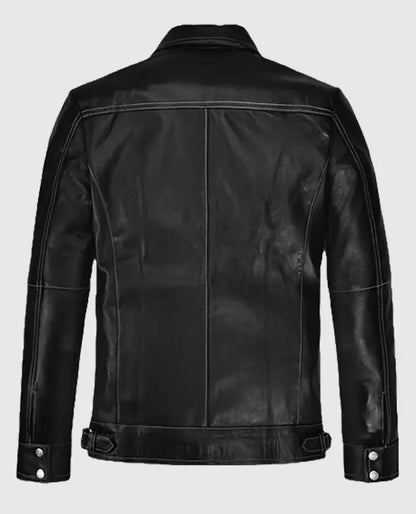 Black Slim Fit Leather Jacket for Men