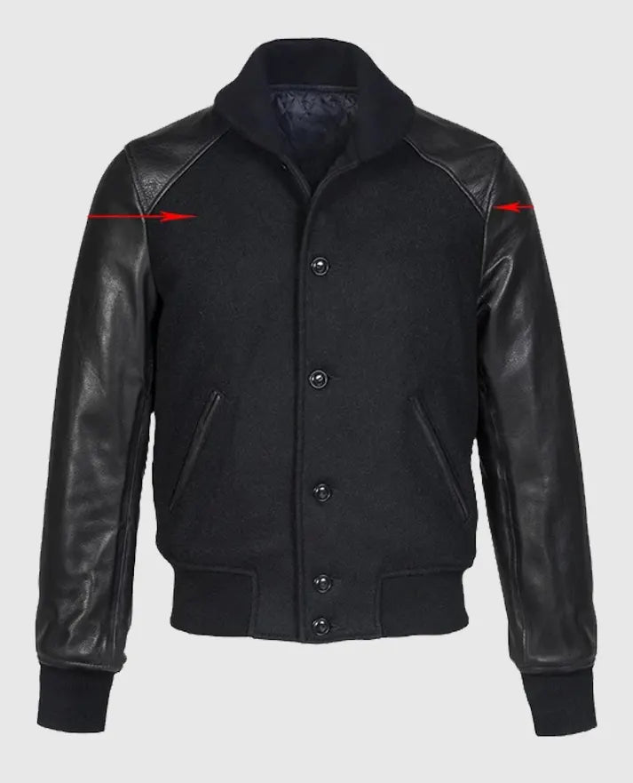 Black Varsity Leather Jacket for Men