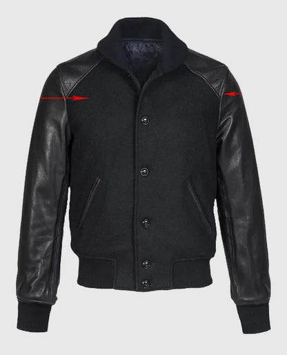 Black Varsity Leather Jacket for Men
