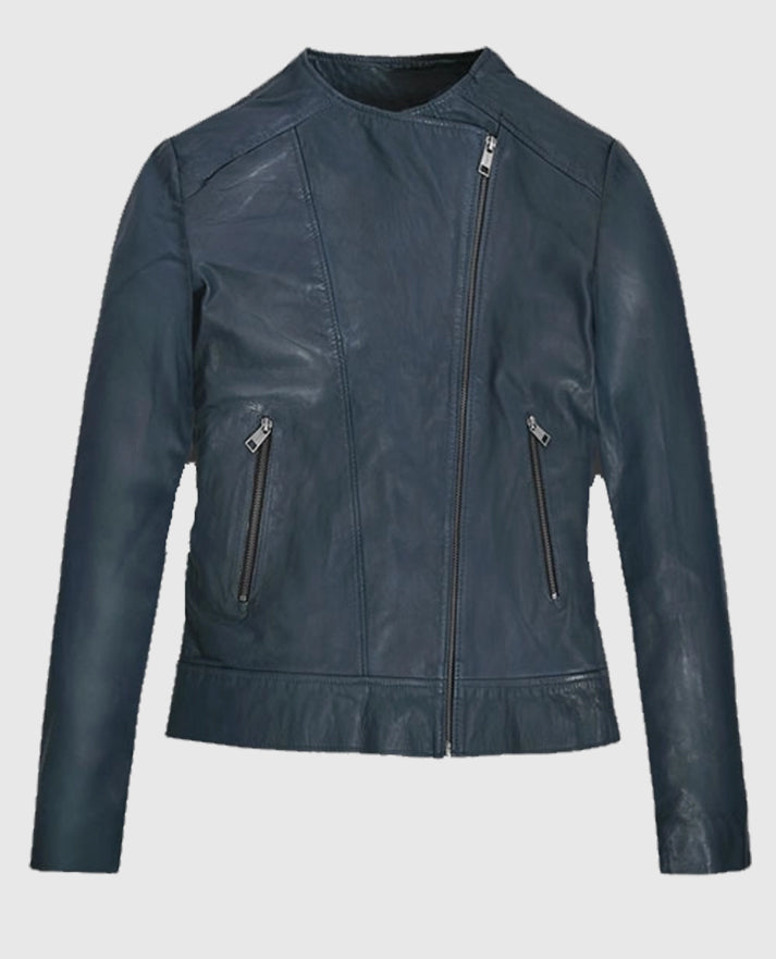 Blue Washed & Wax Soft Winsor Leather Jacket Women