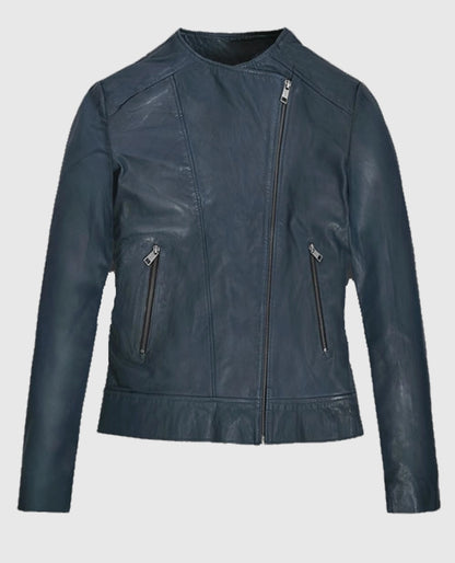 Blue Washed & Wax Soft Winsor Leather Jacket Women