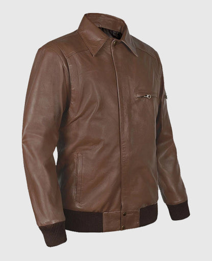 Bomber Hunter Brown Leather Jacket for Men