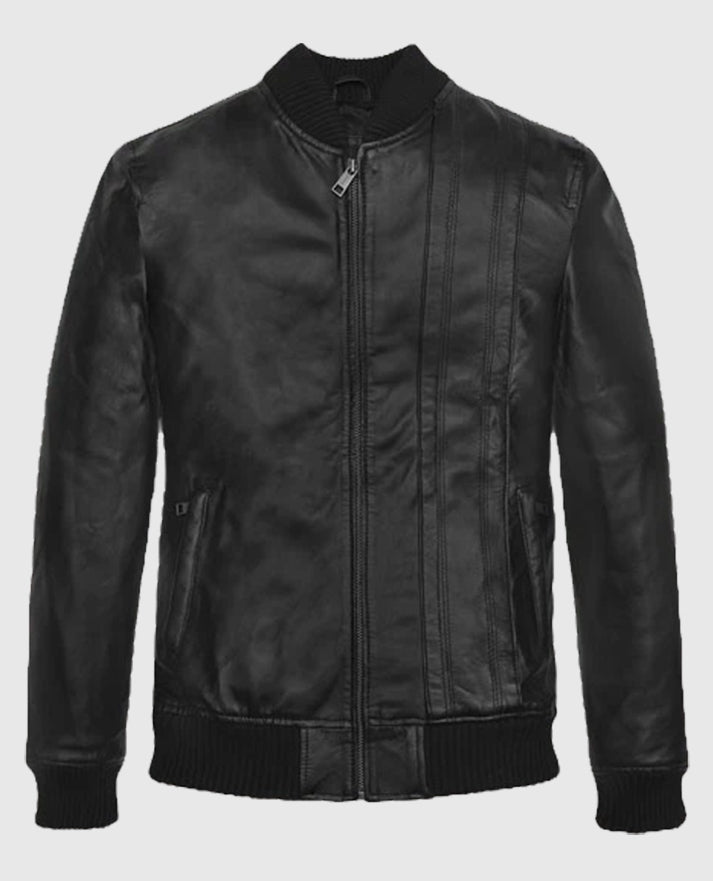 Chris Evans Black Leather Bomber Jacket