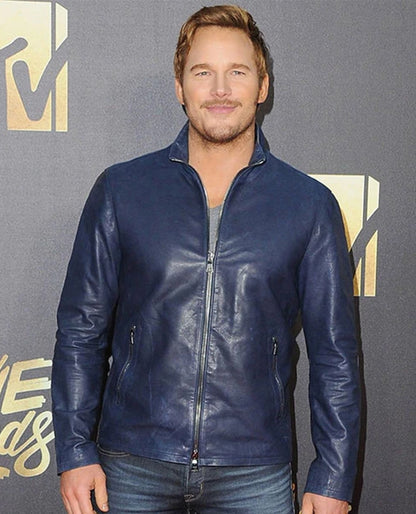 Chris Pratt Blue Leather Jacket