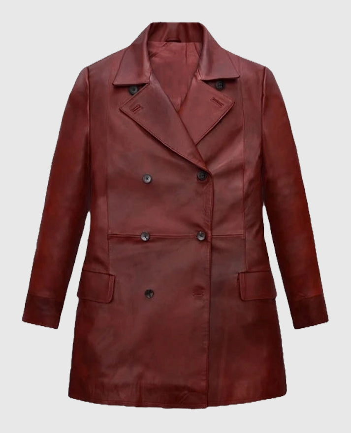 Dakota Johnson Madame Web Red Leather Trench Coat