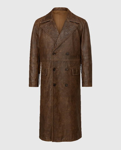 David Beckham Leather Coat in Brown Color