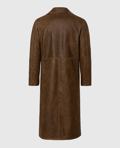 David Beckham Leather Long Coat in Brown Color