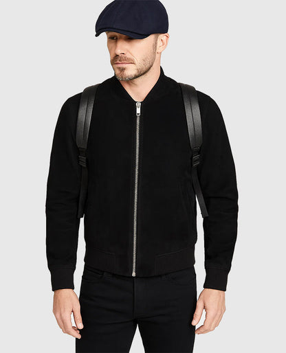 David Beckham Suede Leather Jacket in Black 