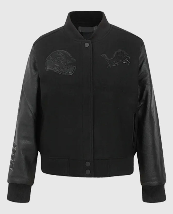 Detroit Lions Triple Black Varsity Jacket
