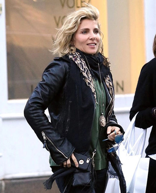 Elsa Pataky Black Biker Leather Jacket