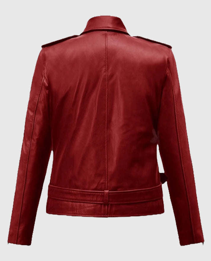 Emilia Clarke Last Christmas Red Biker Leather Jacket