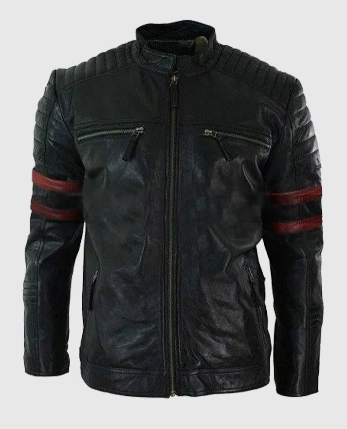 Fight Club Tyler Durden Retro Black Biker Leather Jacket