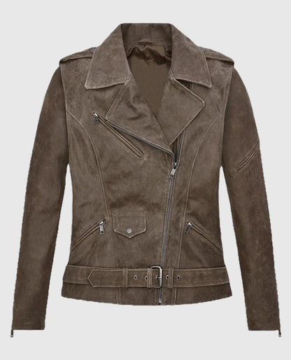 Furious 7 Michelle Rodriguez Brown Suede Leather Jacket