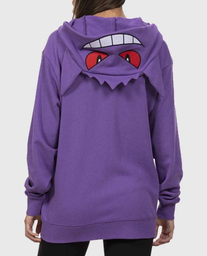 Gengar Themed French Terry Zip-Up Purple Hoodie