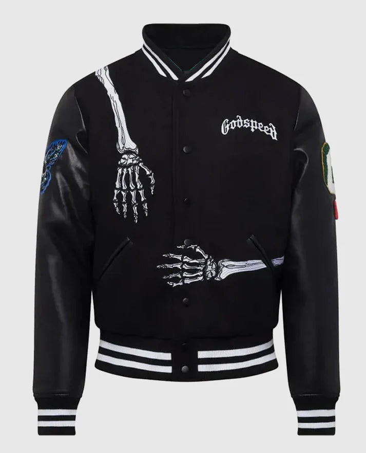 Men's Godspeed Skull Rod Black Bomber Halloween Jacket