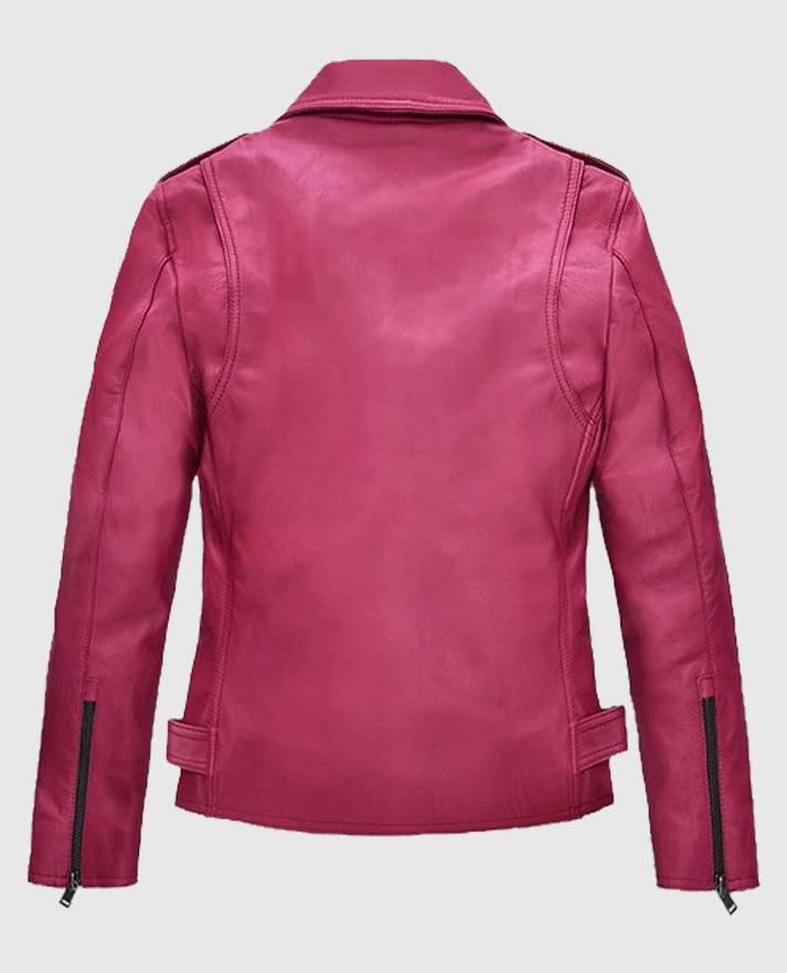Jessica Alba Pink Biker Leather Jacket
