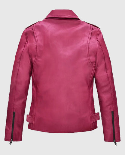 Jessica Alba Pink Biker Leather Jacket