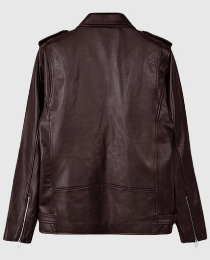Joe Jonas Leather Jacket in Maroon 