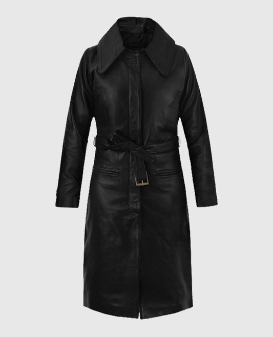 Katherine Waterston Fantastic Beasts Leather Black Long Trench Coat