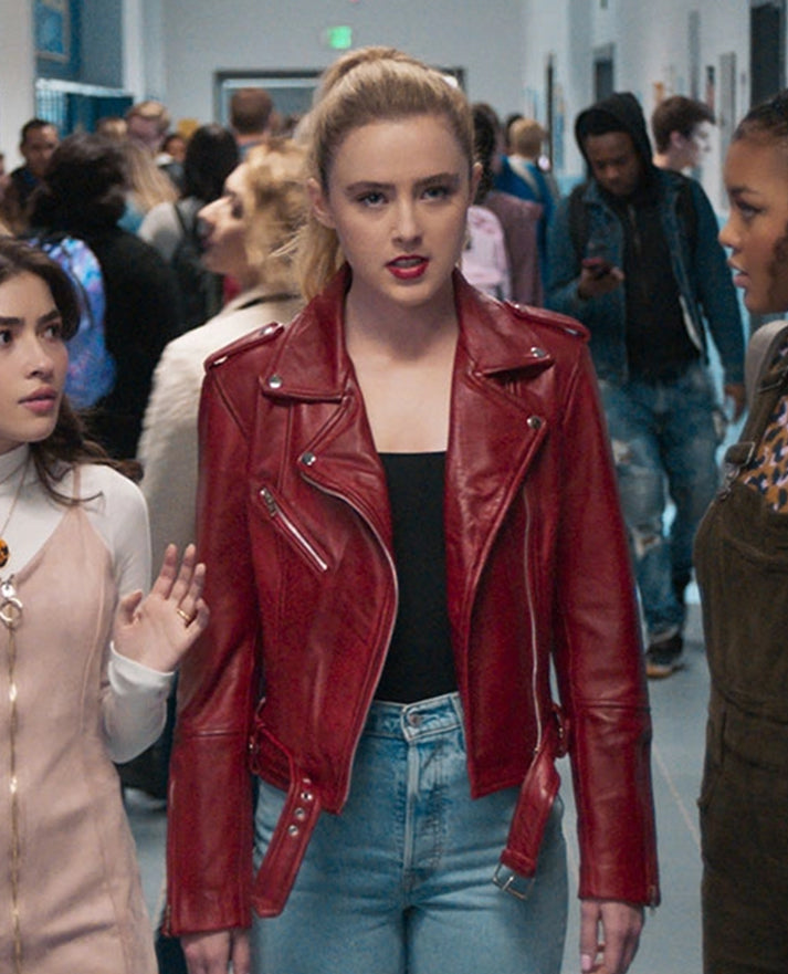 Kathryn Newton Freaky Berry Red Biker Leather Jacket