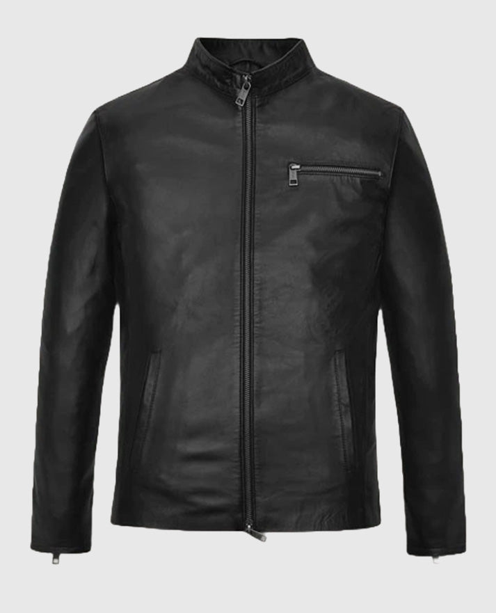Matt Damon Black Zip up Leather Jacket