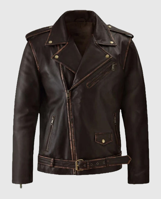 Shop Men's Enforcer Dark Brown Biker Leather Jacket