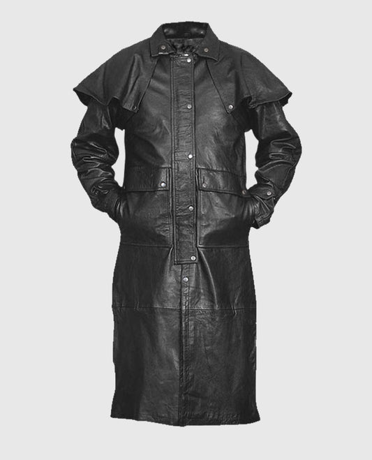 Men's Black Leather Duster with Cape