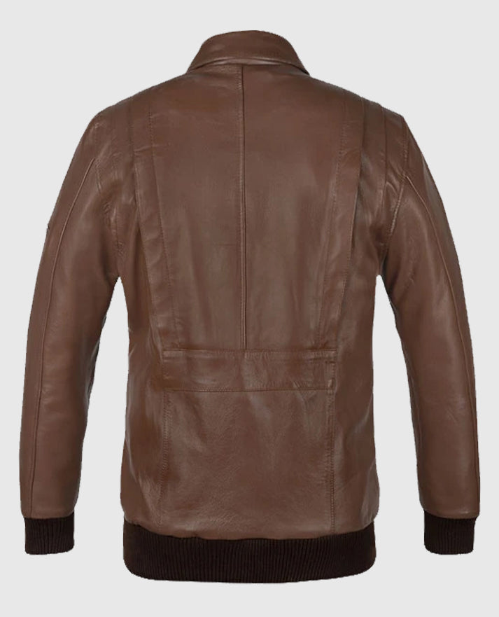 Mens Bomber Hunter Brown Leather Jacket