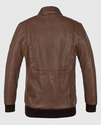 Mens Bomber Hunter Brown Leather Jacket